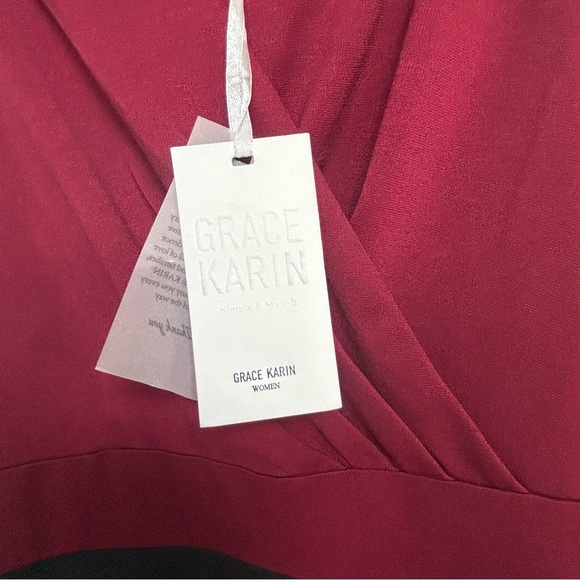 NWT Grace Karin Women’s Burgundy Black Colorblock Sleeveless Dress Size M Party - Picture 6 of 9